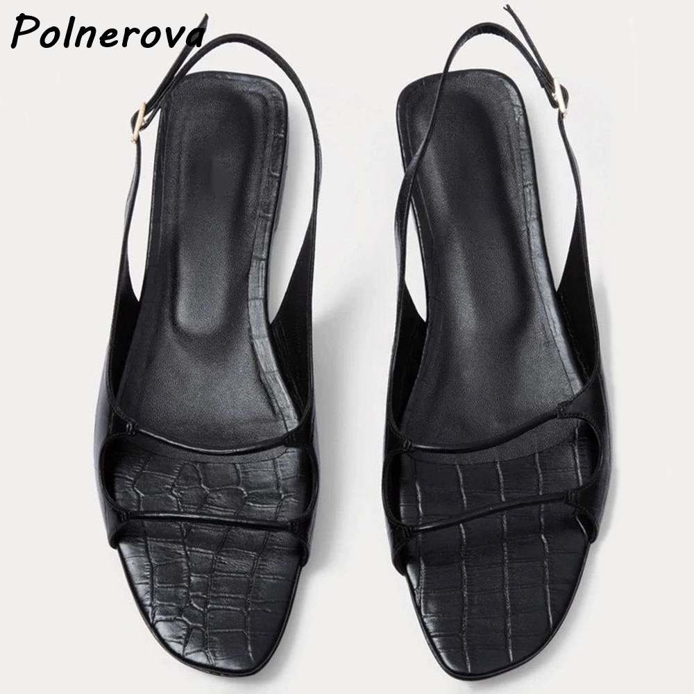 Vintage Fashion Dresses - Vintage Crocodile Texture Sandals Square Toe