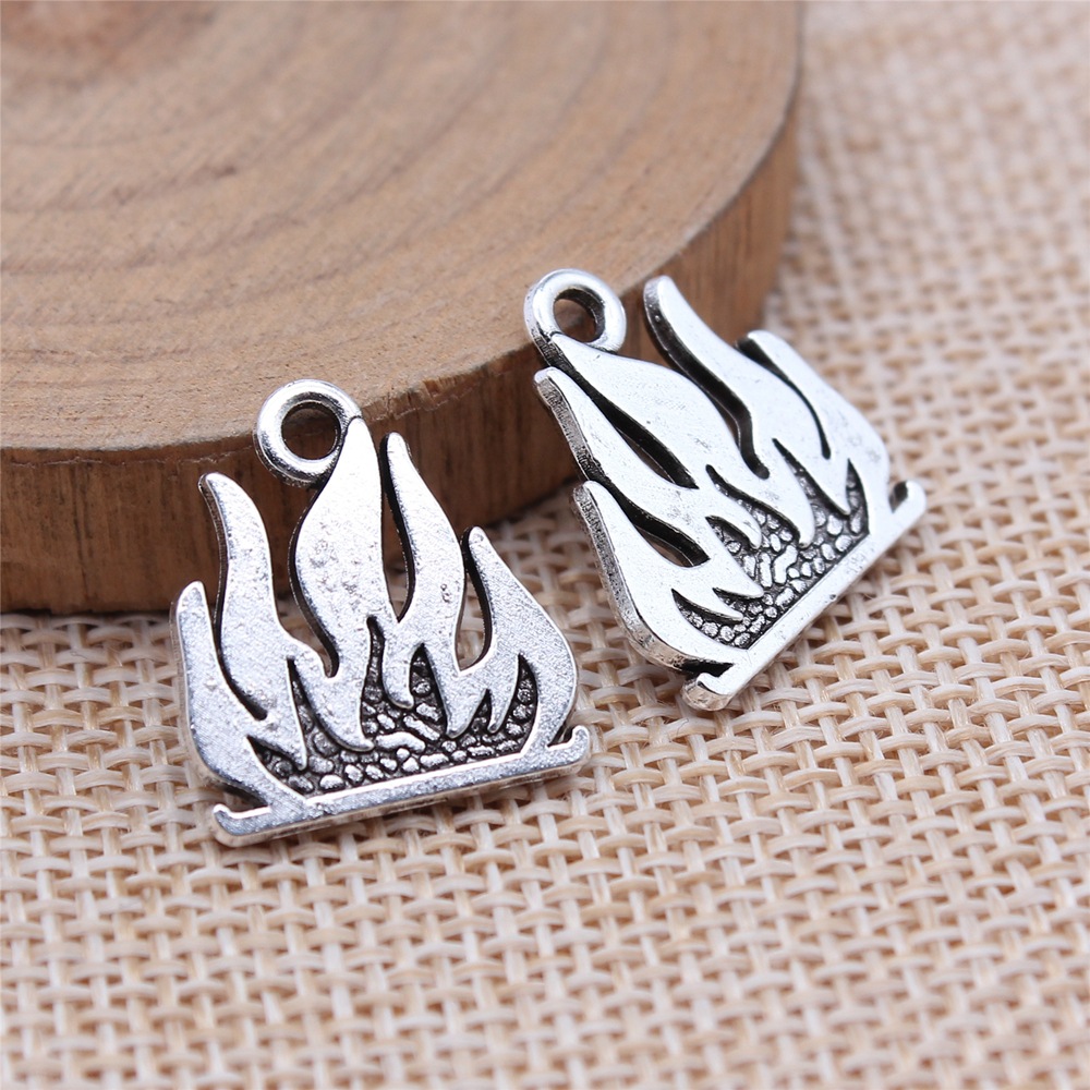 Vintage Fashion Stores - 20pcs 18x16mm(0.71x0.63inch) Antique Silver Color Flame