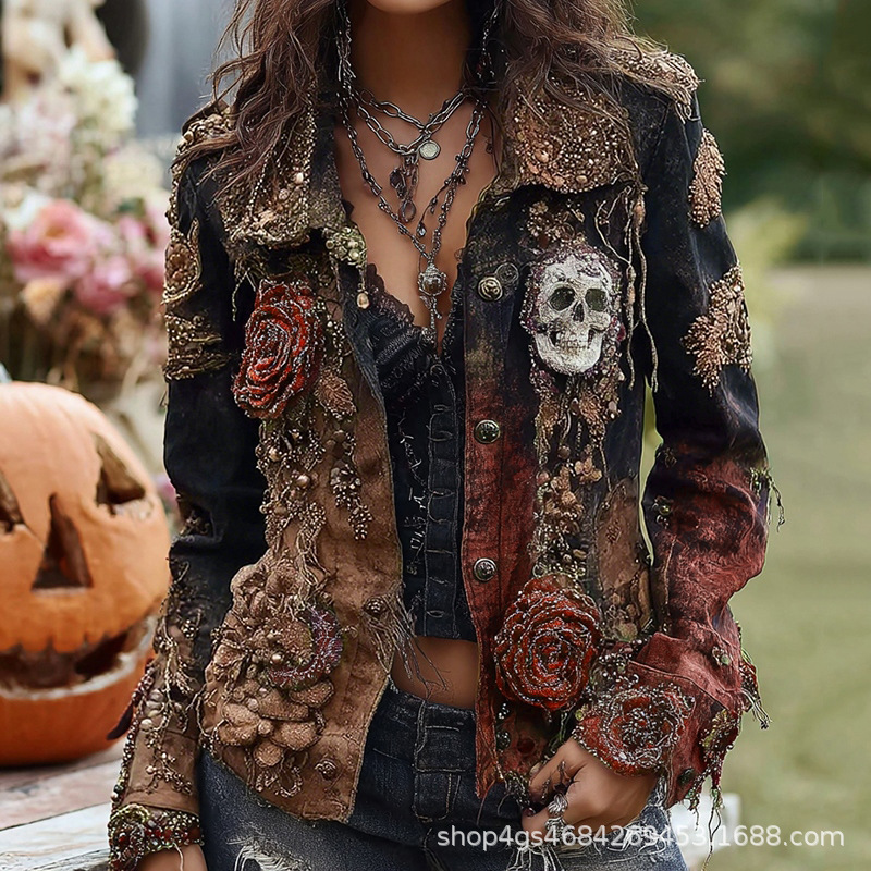 Gothic Punk Skull Rose Embroid - Vintage Fashion Stores review and price