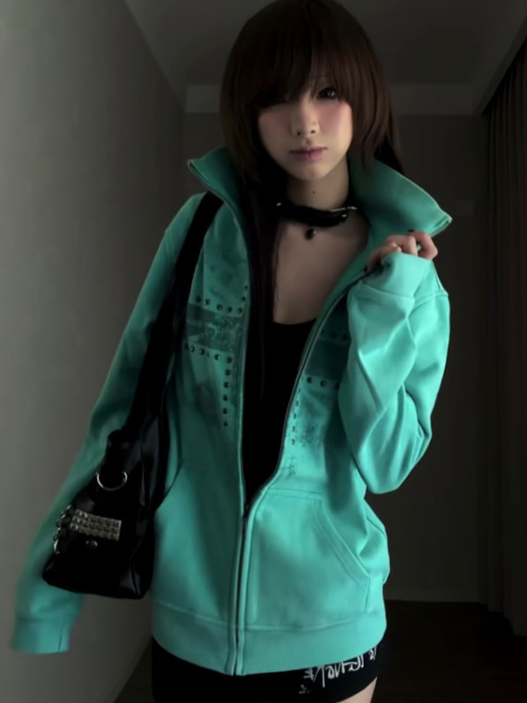 Mint Green Printed Rhinestone  - Vintage Windbreaker Nylon review and price