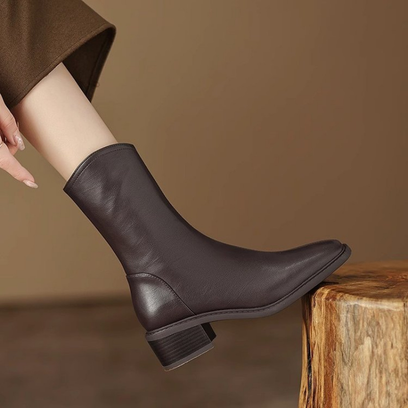 Women Square Toe Leather Ankle - Vintage Fashion Dresses review and price