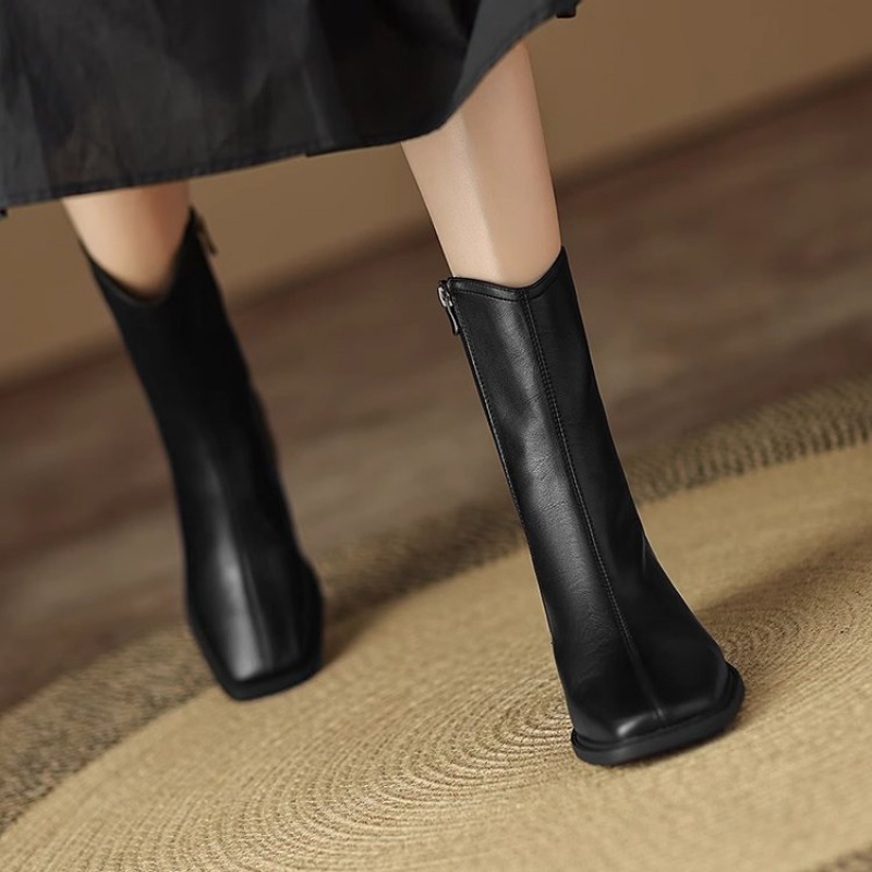 Women Square Toe Leather Ankle - Vintage Fashion Dresses review and price