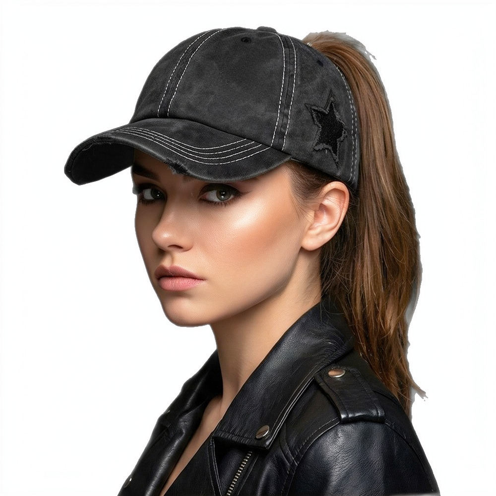 Distressed Cotton Ponytail Bas - Vintage Outdoor Fashion review and price